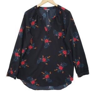 Madison Floral V Neck Blouse Womens XL Black Long Sleeve Top Feminine Office